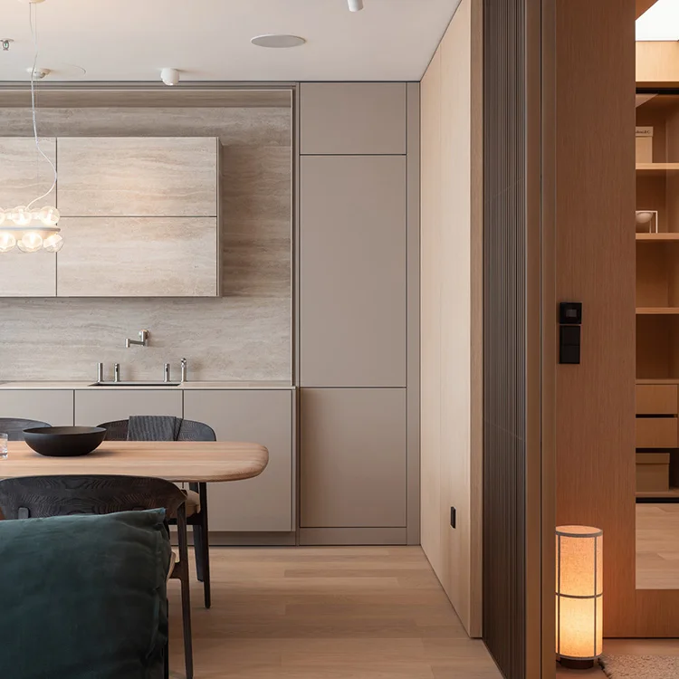 Modern Wooden Kitchen Cabinet with Wood Material Acrylic Surface Treatment Door Panel Hinge Accessories 3D Interior Design - 图片 4