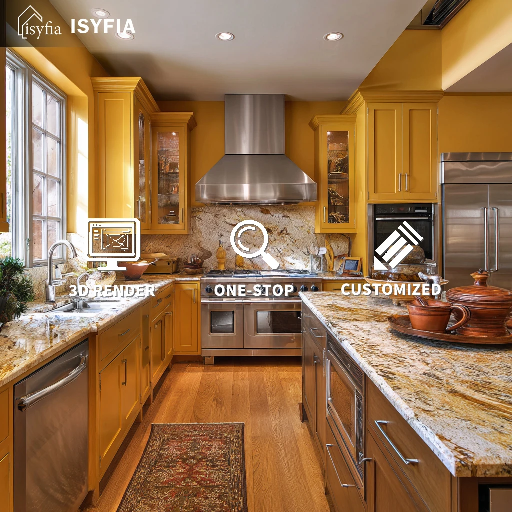 Customizable Yellow Melamine Board Kitchen Cabinets Modern Modular Cupboards Pantry Luxury Furniture for Villa Apartment Home - 图片 5