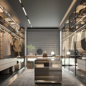 Luxury Walk in Closet Wardrobe Villa Apartment Furniture 3D Interior Design with Adjustable Shelves and Ample Storage Space