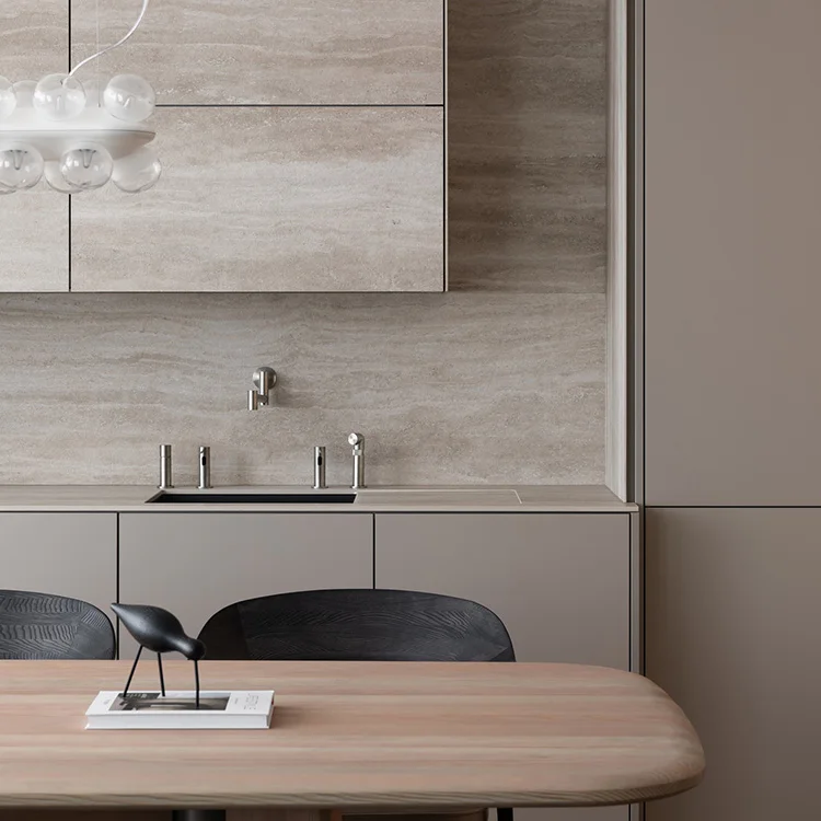 Modern Wooden Kitchen Cabinet with Wood Material Acrylic Surface Treatment Door Panel Hinge Accessories 3D Interior Design - 图片 2