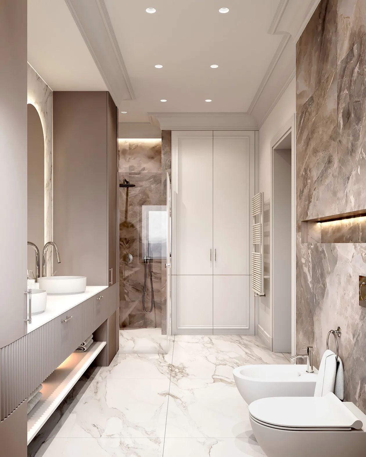 Hotel Vanity Villa High-End Light Luxury Large Wall-Mounted Bathroom Vanity Cabinet with Bath Mirrors Solid Wood Carcase Marble - 图片 6