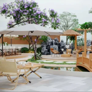 Modern Aluminum Rattan Dining Furniture Set Wood Outdoor Sofa for Courtyard Hotel Park Villa Use Import Fabric Pattern China