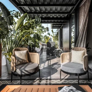 Hotel Garden Furniture Set Modern Waterproof Patio Sofa Home Aluminum Outdoor Suite Rope Weave Armchair Frame WPC Coffee Table