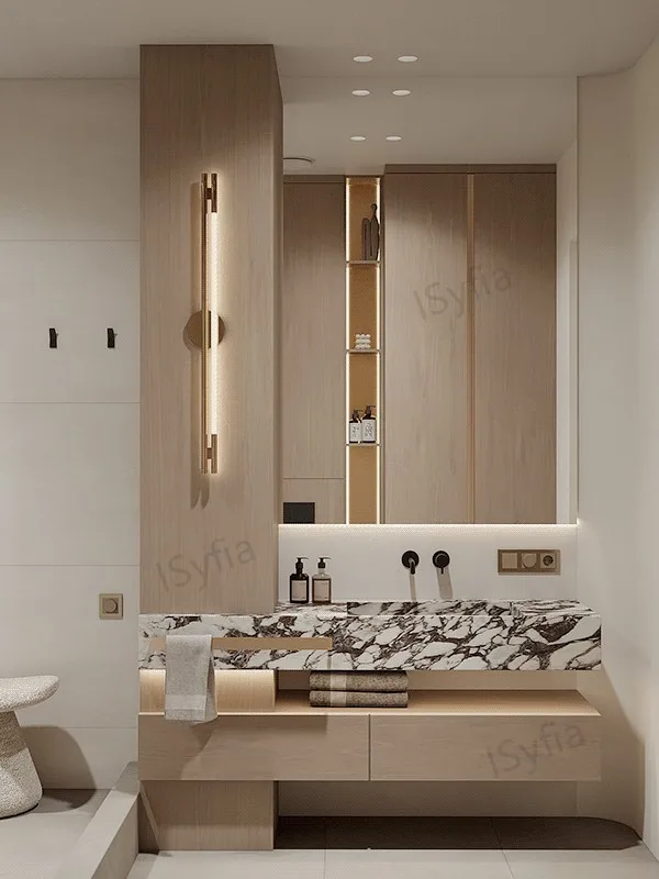 Hotel Vanity Villa High-End Light Luxury Large Wall-Mounted Bathroom Vanity Cabinet with Bath Mirrors Solid Wood Carcase Marble - 图片 10