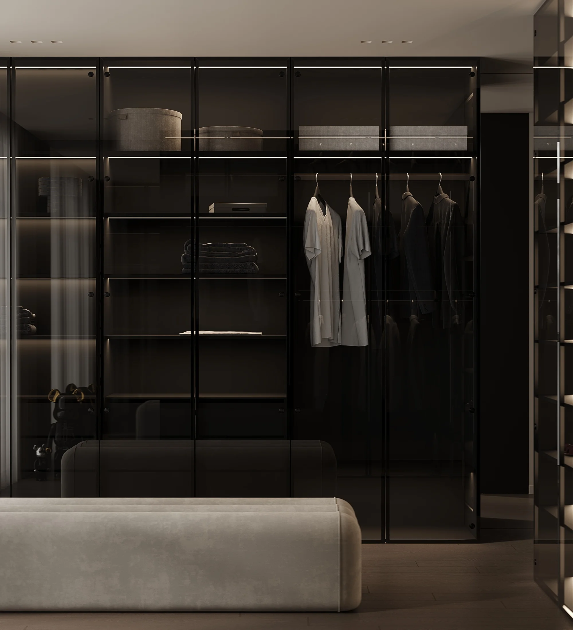 Wardrobe Dressing Room Walk in Closet Cloakroom Wardrobe with Black Frames and Black Glass Glass Wardrobe Glass Closet - 图片 8