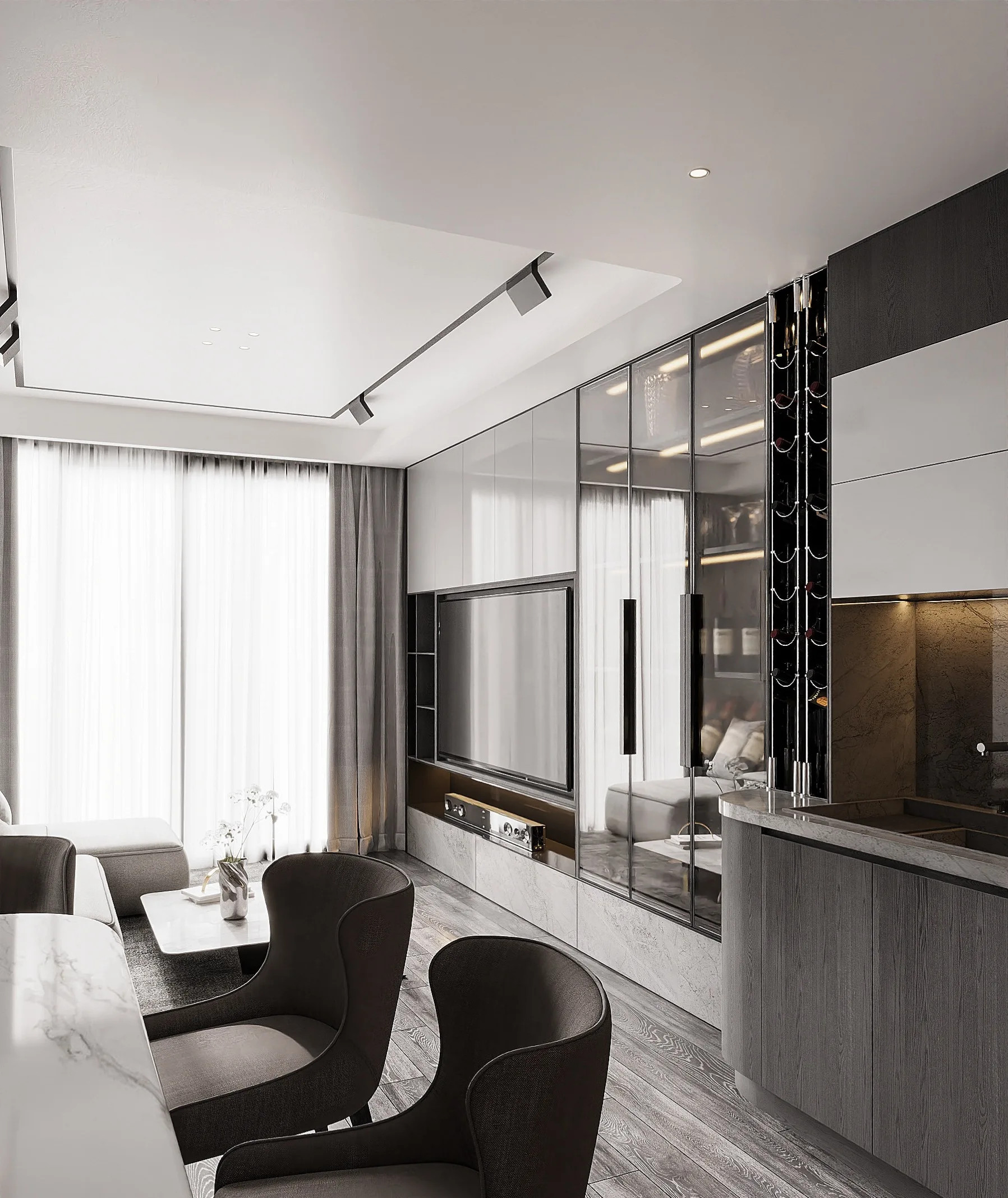 Apartment Villa Design Kitchen Cabinet Design Interior Design of High-Volume Villas Sofa Wine Cabinet Living Room - 图片 11