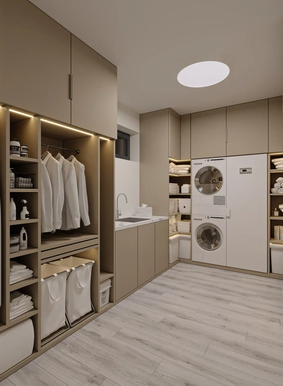 Villa Laundry Room Built-in Washing Machine Apartment Laundry Cabinet with Drawer Custom Storage Cabinet Laundry Room with Sink - 图片 10