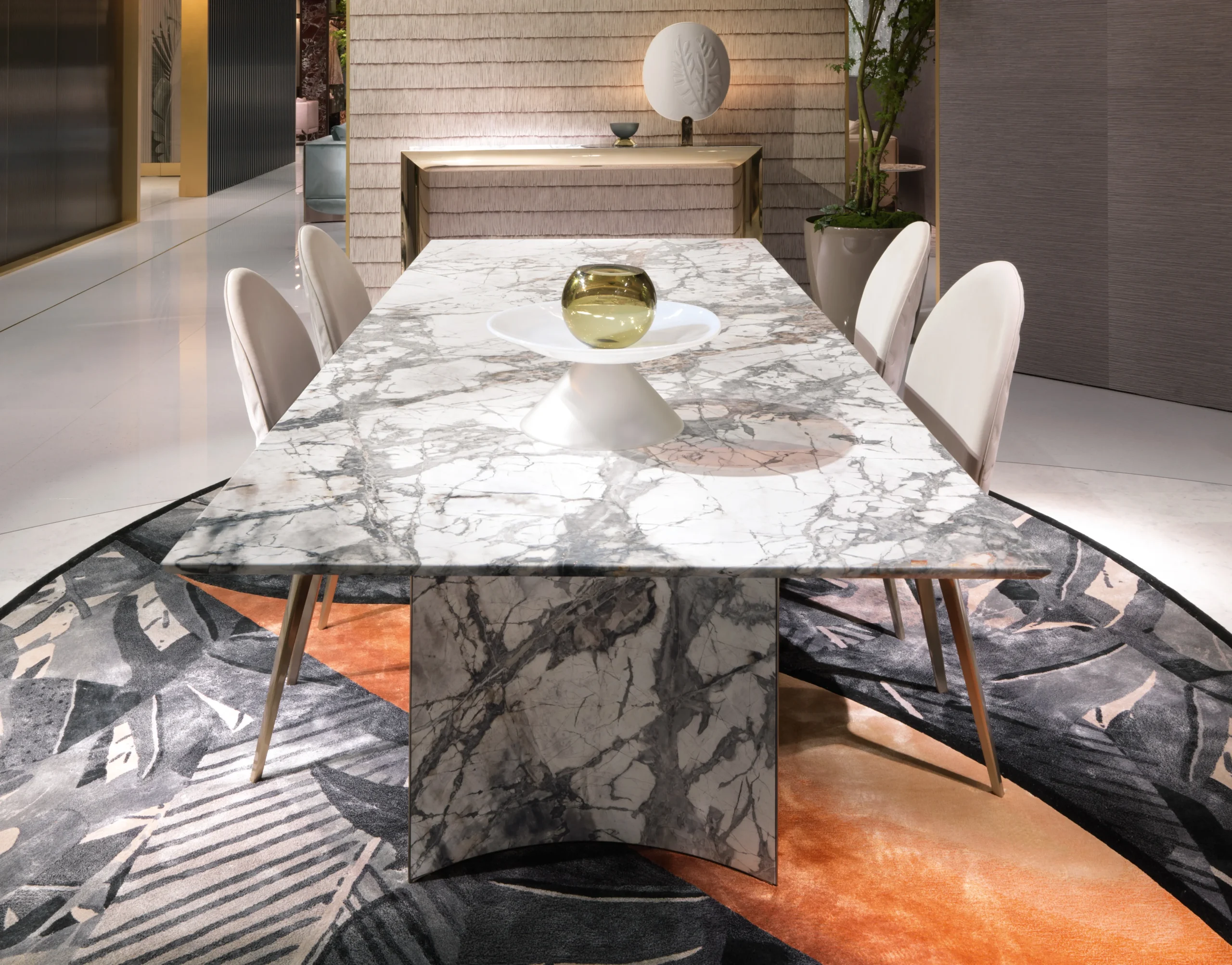 Modern Customizable Royal Marble Table with Adjustable Base 10 Seater Chairs Antique Dining Set for Home or Hotel Use - 图片 3