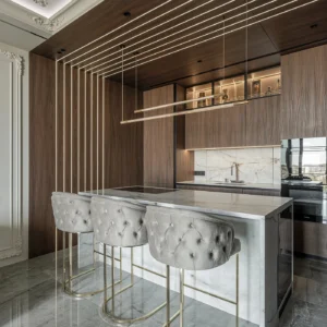 Modern Design Automatic Modular Kitchen Cabinet for Villas Lacquer Acrylic MDF Artificial Marble Backsplash Faucet Drawer Slide