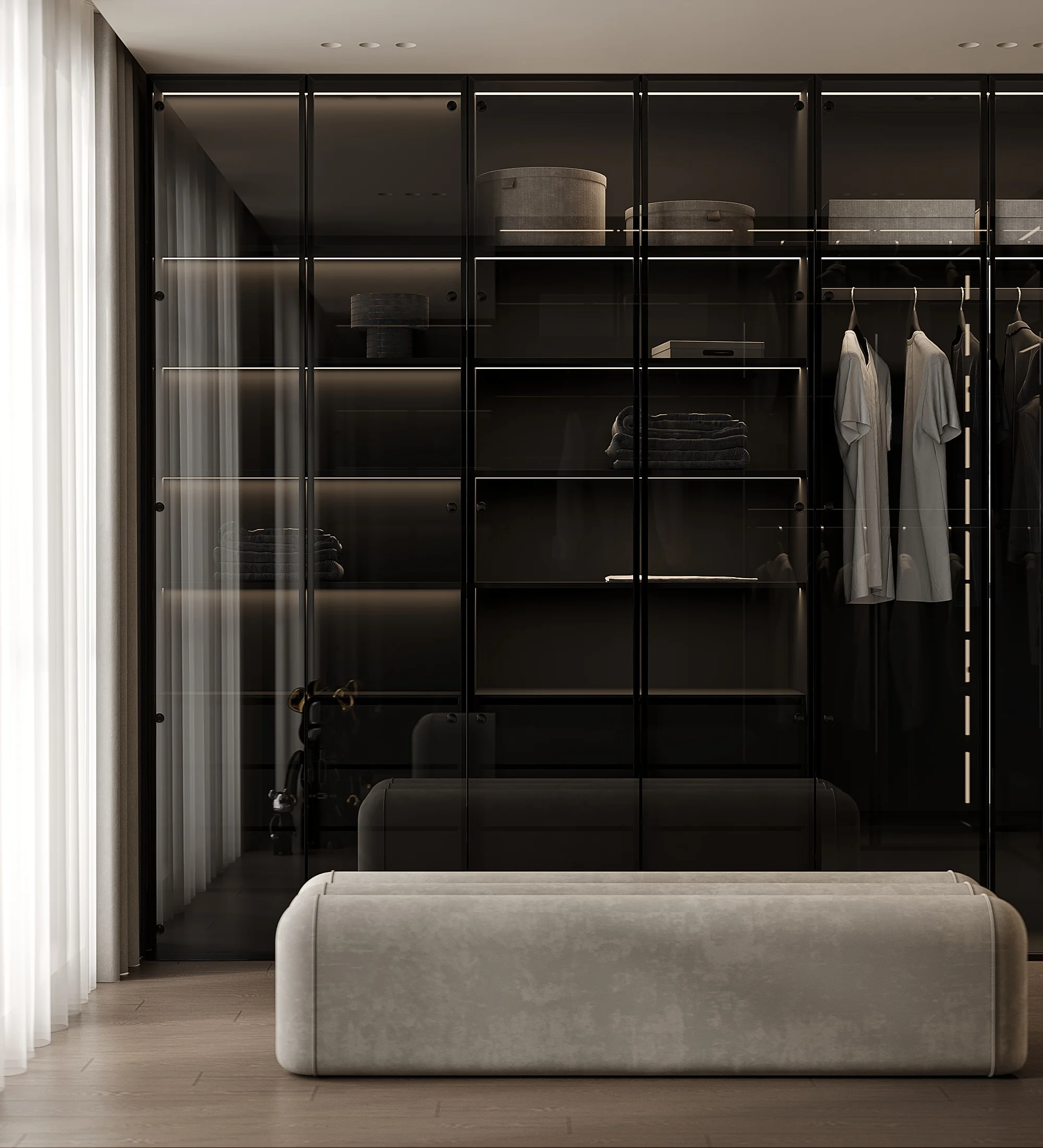 Wardrobe Dressing Room Walk in Closet Cloakroom Wardrobe with Black Frames and Black Glass Glass Wardrobe Glass Closet - 图片 3