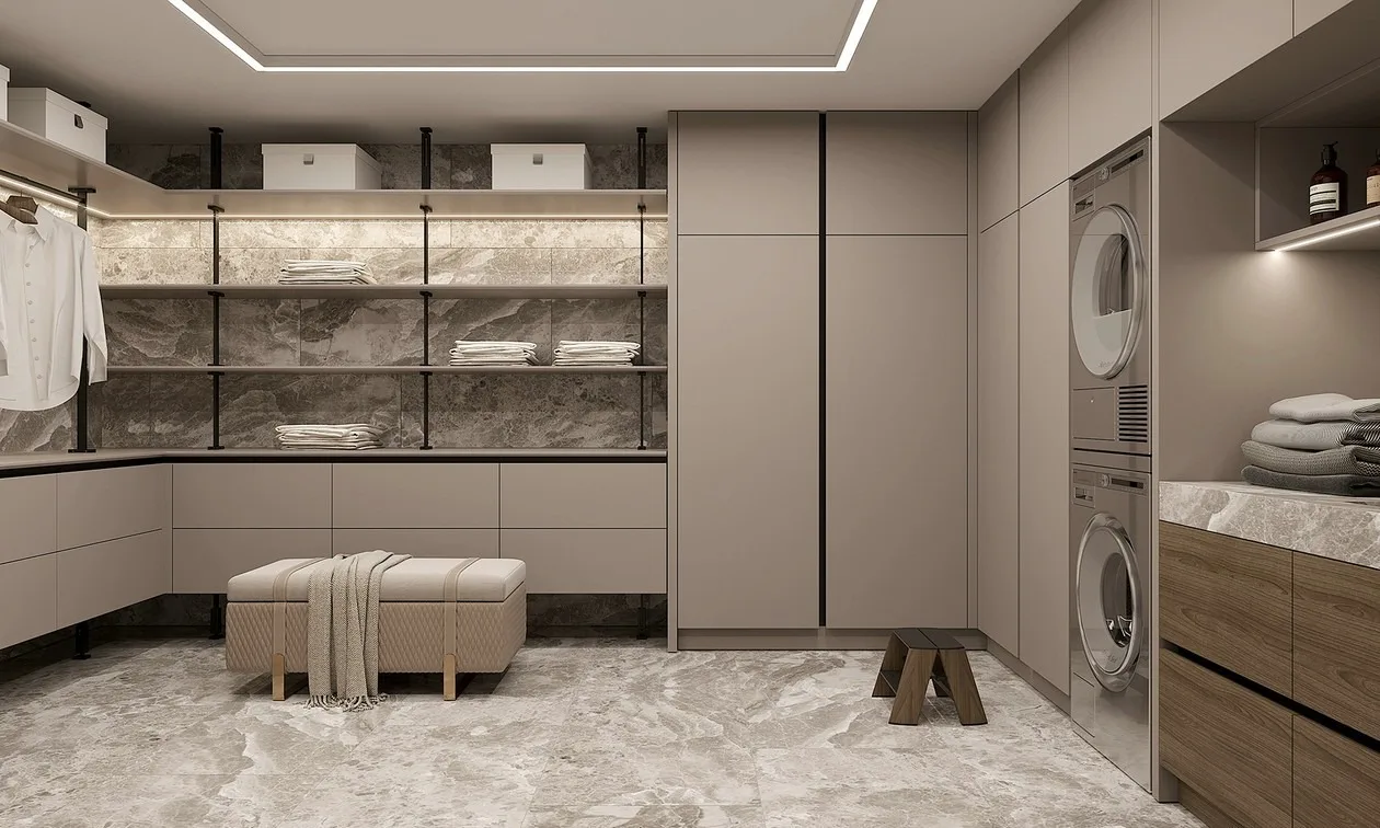 Villa Laundry Room Built-in Washing Machine Apartment Laundry Cabinet with Drawer Custom Storage Cabinet Laundry Room with Sink - 图片 11