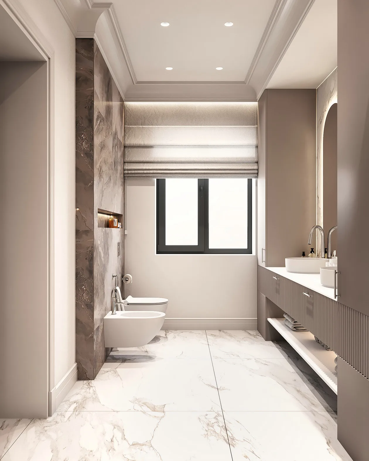 Hotel Vanity Villa High-End Light Luxury Large Wall-Mounted Bathroom Vanity Cabinet with Bath Mirrors Solid Wood Carcase Marble - 图片 6