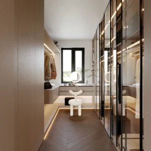 Modern Minimalist Luxury Walk-In Closet with Glass Portable Bedroom Furniture Wardrobe Combination for Home Use