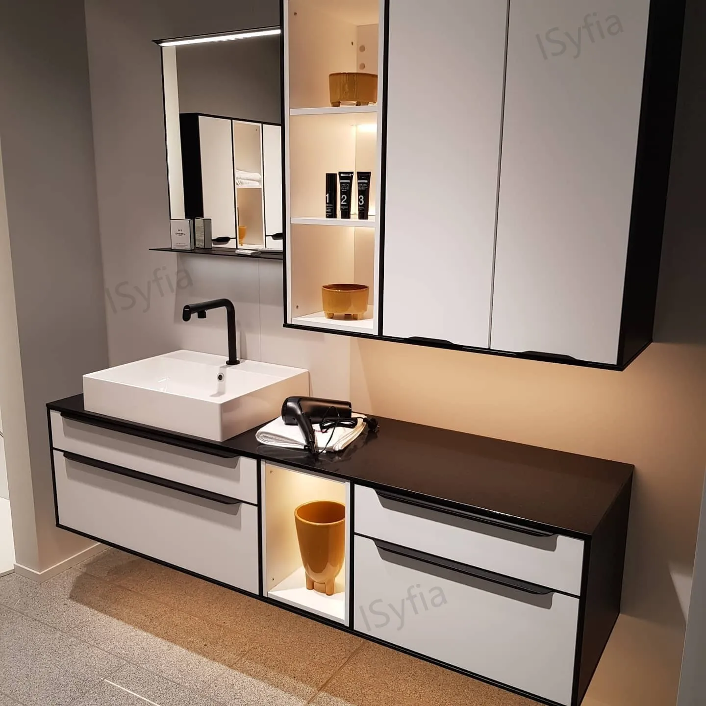 Hotel Vanity Villa High-End Light Luxury Large Wall-Mounted Bathroom Vanity Cabinet with Bath Mirrors Solid Wood Carcase Marble - 图片 6