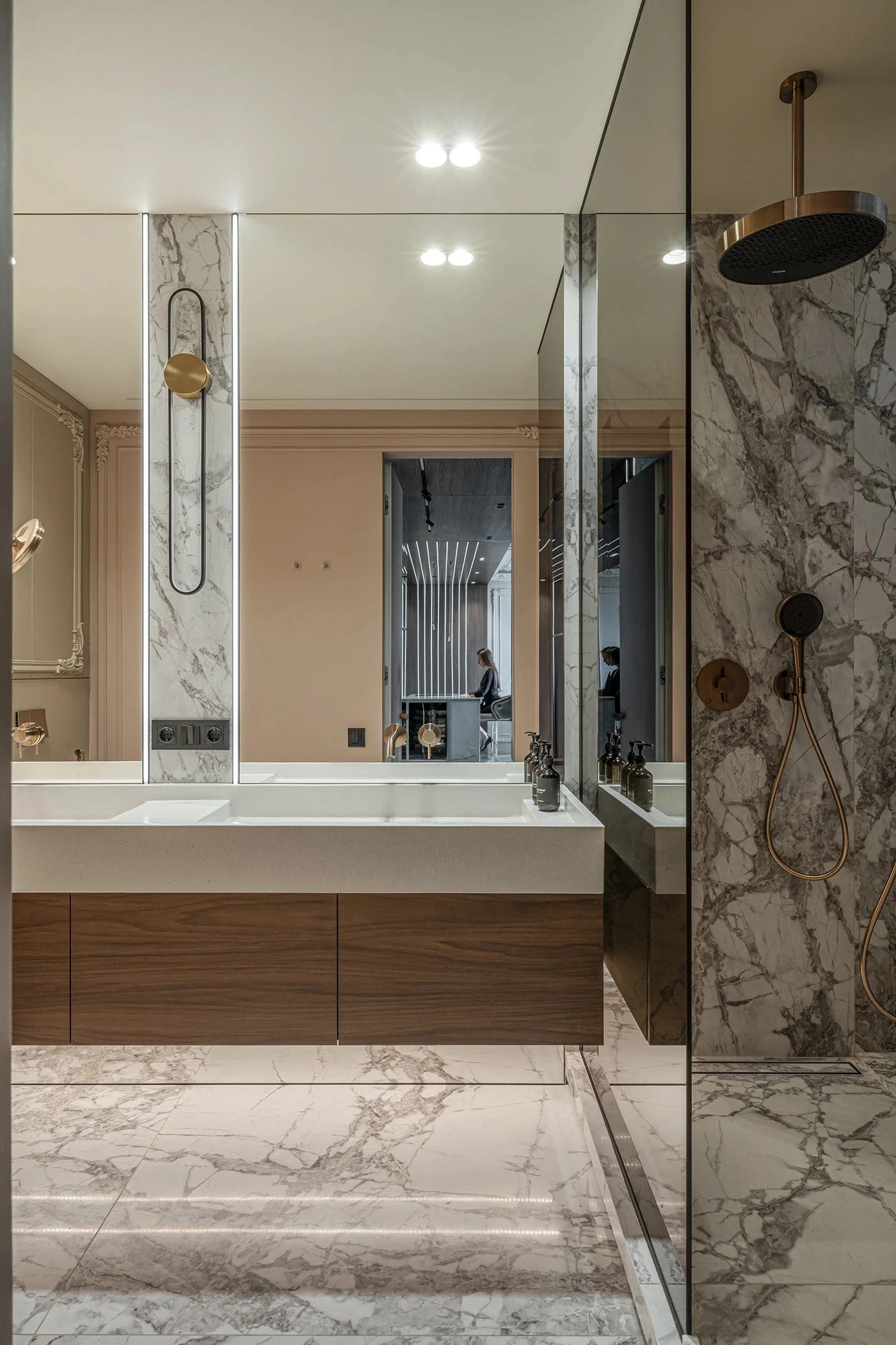 Modern Style Bathroom Cabinet with Bath Mirror MDF Carcase and Ceramic Countertop for Villa Apartment Towhouse - 图片 4