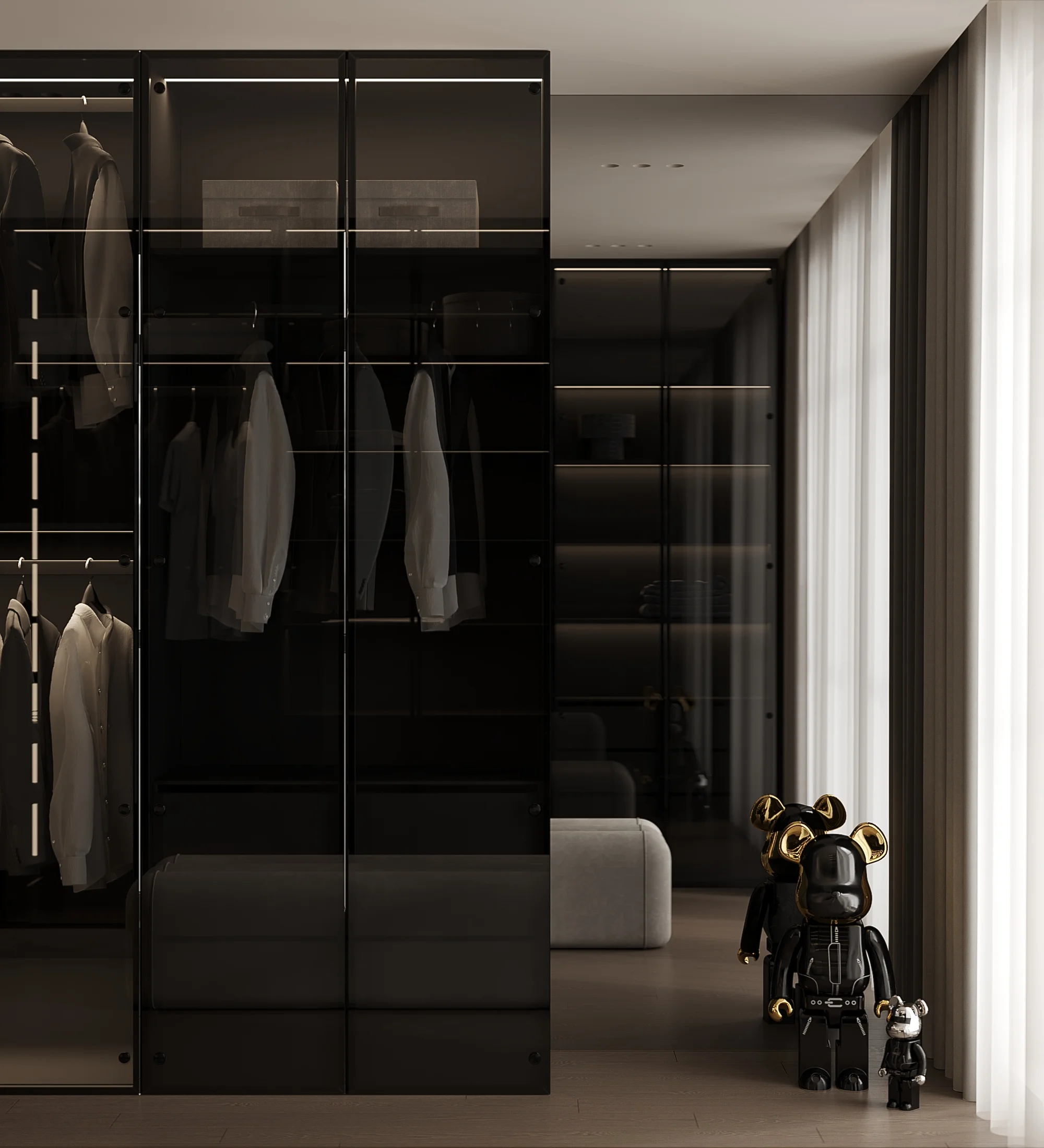 Wardrobe Dressing Room Walk in Closet Cloakroom Wardrobe with Black Frames and Black Glass Glass Wardrobe Glass Closet - 图片 7
