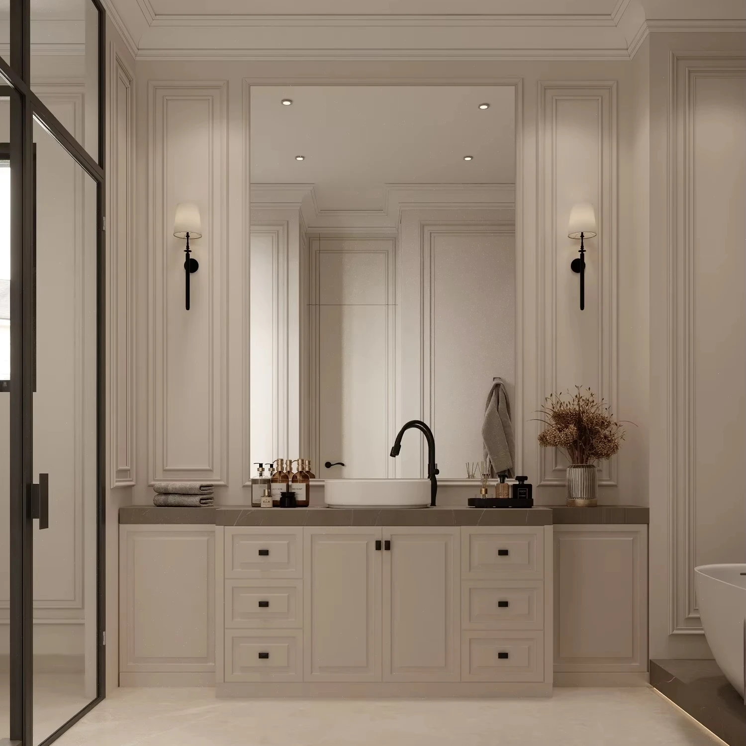 Hotel Vanity Villa Modern Minimalism Style Euro-American Style Bathroom Vanity Cabinet with Bath Mirror Solid Wood Double Vanity