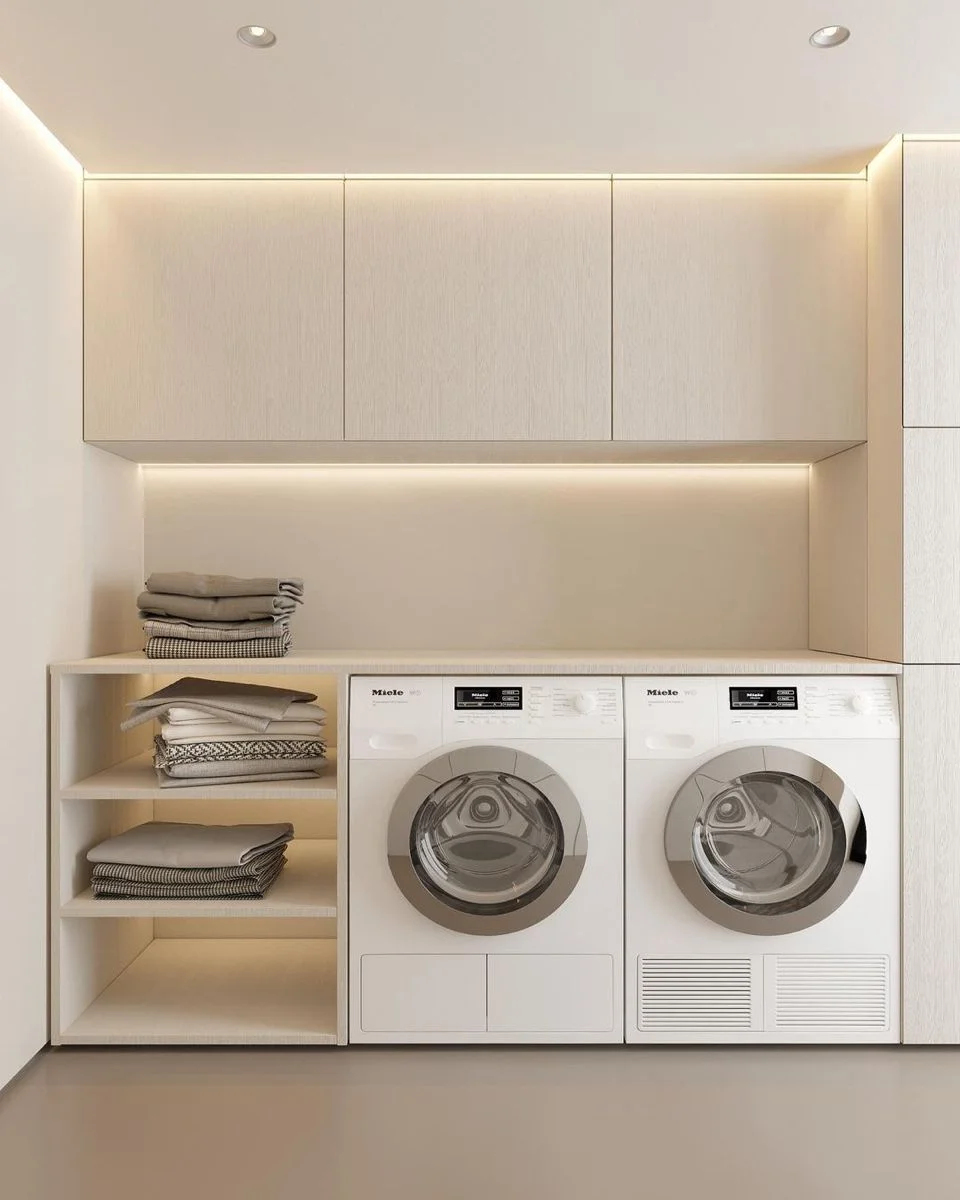 Villa Laundry Room Built-in Washing Machine Apartment Laundry Cabinet with Drawer Custom Storage Cabinet Laundry Room with Sink - 图片 12