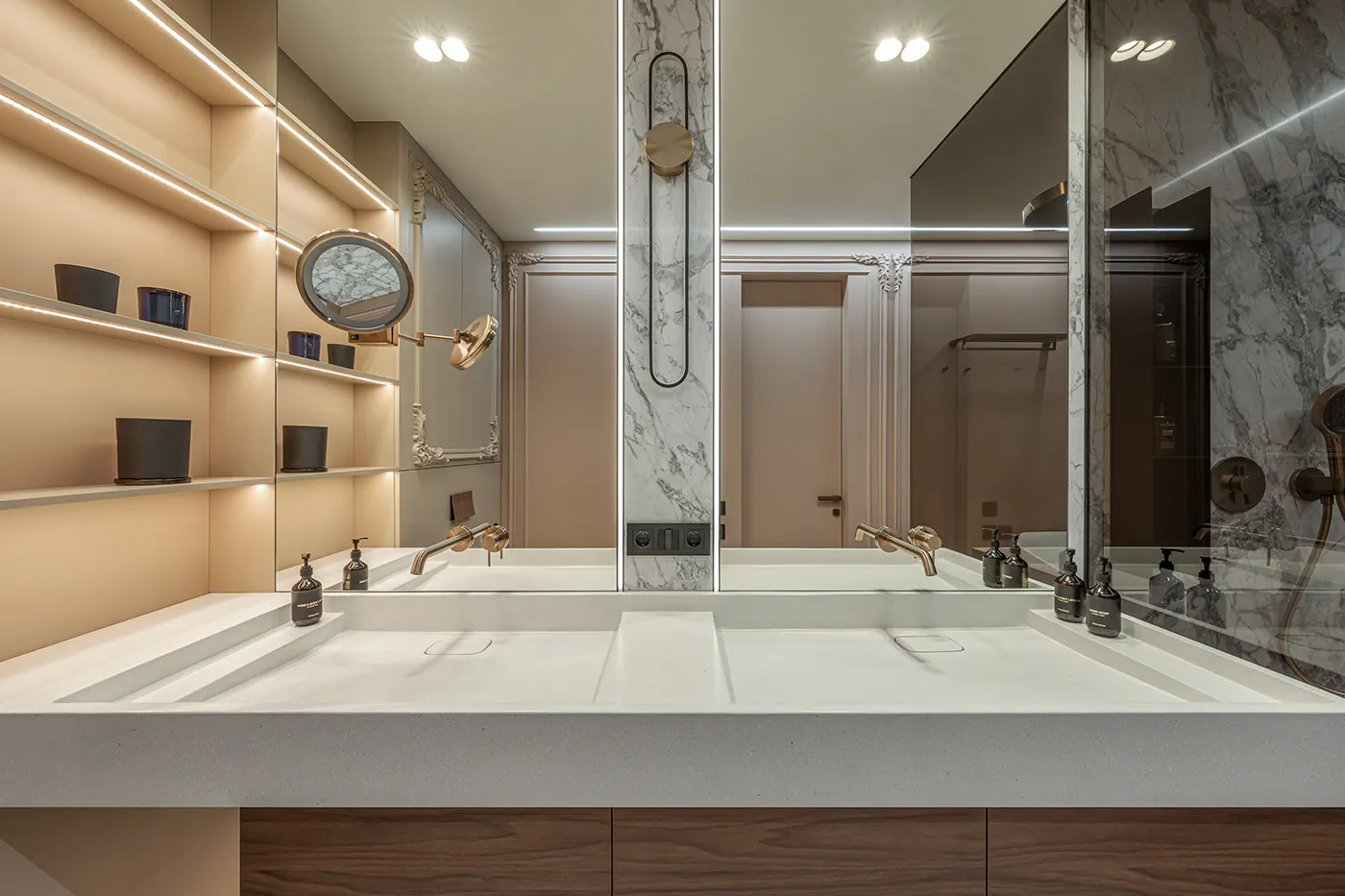 Modern Style Bathroom Cabinet with Bath Mirror MDF Carcase and Ceramic Countertop for Villa Apartment Towhouse - 图片 3