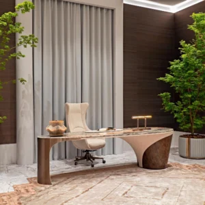 Italian Modern Home Office Furniture Marble Top Computer Table Stainless Steel and Wood Panel for Office Building and Villas