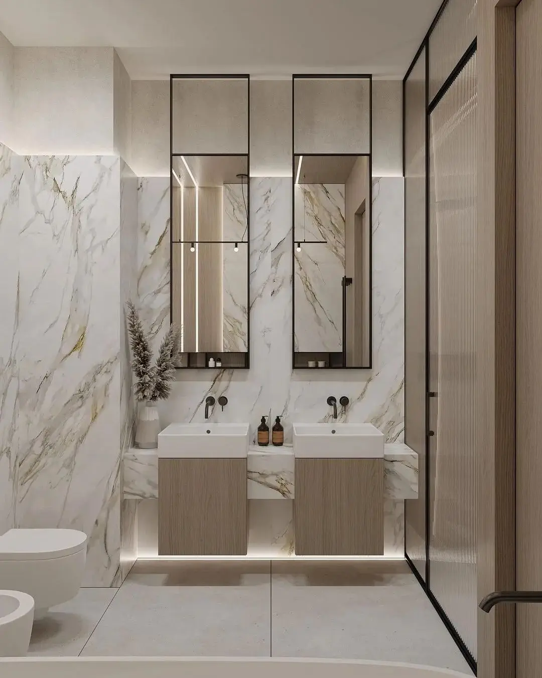 Hotel Vanity Villa Modern Minimalism Style Wall-Mounted Bathroom Vanity Cabinet with Bath Mirrors Villa Solid Wood Double Vanity - 图片 11