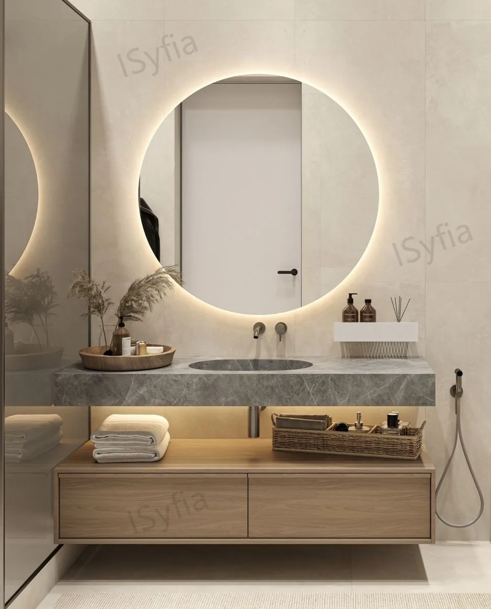 Hotel Vanity Villa High-End Light Luxury Large Wall-Mounted Bathroom Vanity Cabinet with Bath Mirrors Solid Wood Carcase Marble - 图片 2
