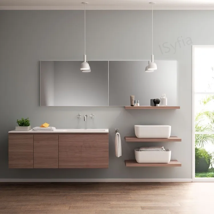 Hotel Vanity Villa High-End Light Luxury Large Wall-Mounted Bathroom Vanity Cabinet with Bath Mirrors Solid Wood Carcase Marble - 图片 7