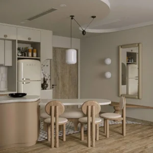 French Lift-Up Hydraulic Kitchen Cabinet Modular Cabinets French Cream Style White Curved Kitchen Cabinets Light Color Palette
