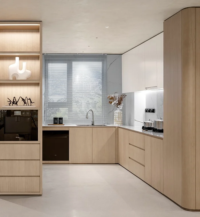 Modern Style Kitchen Cabinet with Vermont Brown Cabinets Flat Whole 3D Interior Design for Apartment Island Kitchen Cabinets