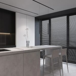 Modern Minimalist Style Design Kitchen Island Villa White Melamine Dark-Color Cabinet Kitchen Cabinet Set Marble Kitchen Island