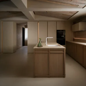 Solid Wood Eco-Friendly Wooden Minimalism Kitchen Island Cabinetry Complete Kitchen Set Furniture for House Residence