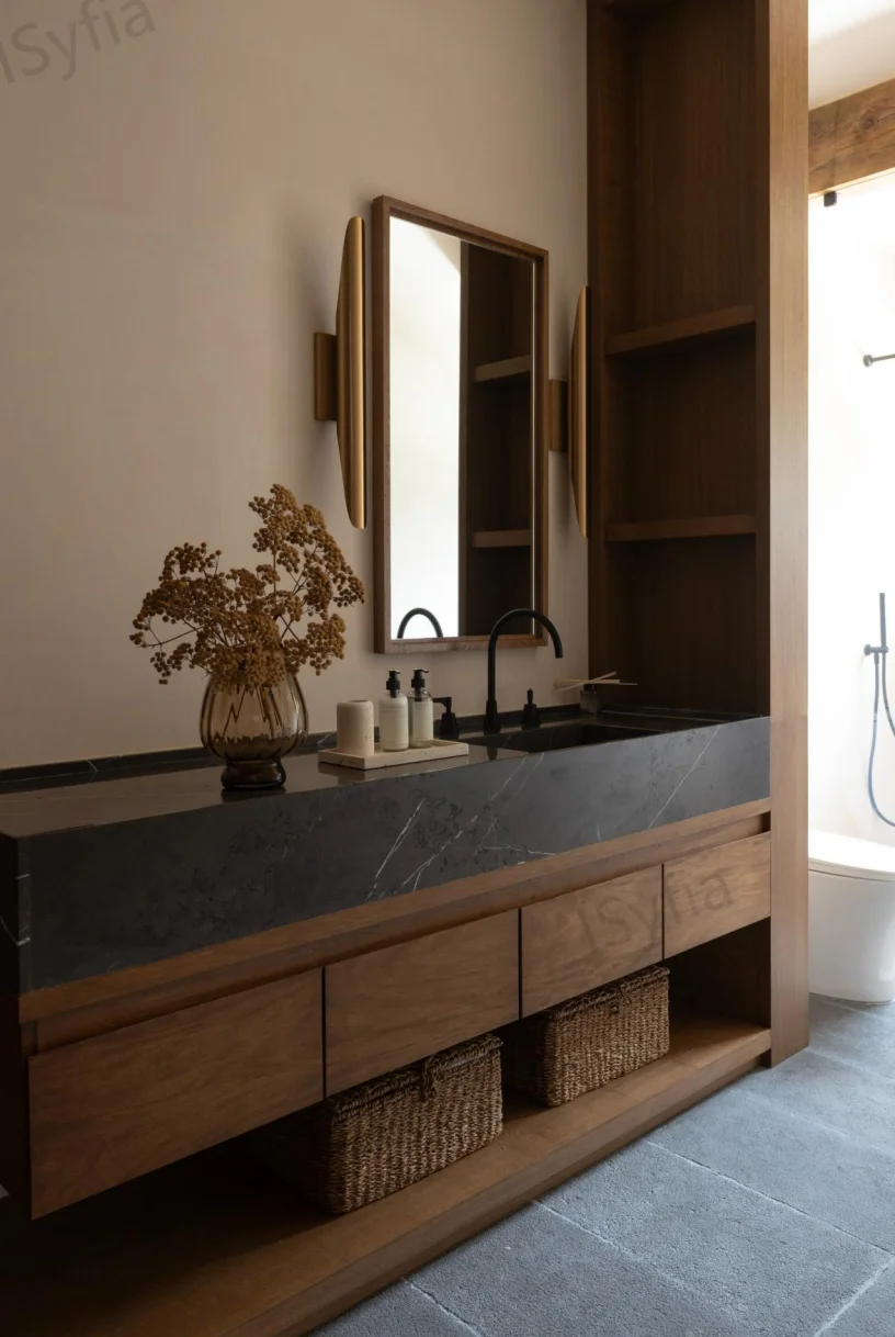 Hotel Vanity Villa High-End Light Luxury Large Wall-Mounted Bathroom Vanity Cabinet with Bath Mirrors Solid Wood Carcase Marble - 图片 6