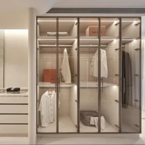 Custom Luxury Modern Design Wardrobe With Aluminum Glass Door High End Design Bedroom Closet Furniture With LED Light