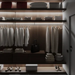 Villa Closet Minimalist Wall-Mounted Closet System Apartment Walnut Color Solid Wood Wall-Mounted Wardrobe System Walk in Closet