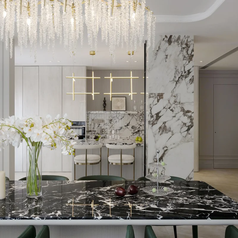 Hotel Vanity High-End Light Luxury Large Wall-Mounted Bathroom Vanity Cabinet with Bath Mirrors Solid Wood Carcase Marble - 图片 3