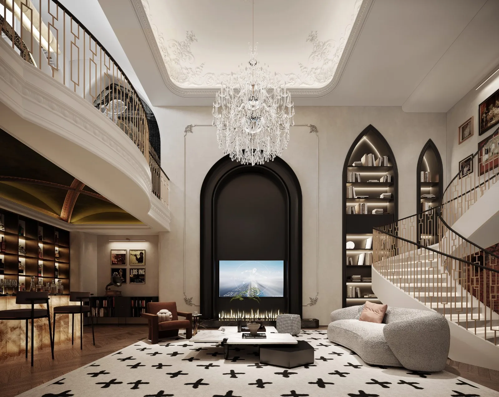 Custom Classic Office Bookcase Study Room Open Bookshelf High-ceiling Bookcase Office Desk Household Desk Villa Office Furniture - 图片 4