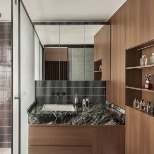 Modern White Bathroom Cabinet Wall Mounted with Bath Mirror and Ceramic Countertop MDF Carcase Material