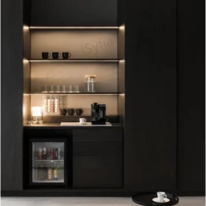 Modern Kitchen Wall Drink Cabinet Prefab House with Black Base Wood Grain for Villa Drawing Room