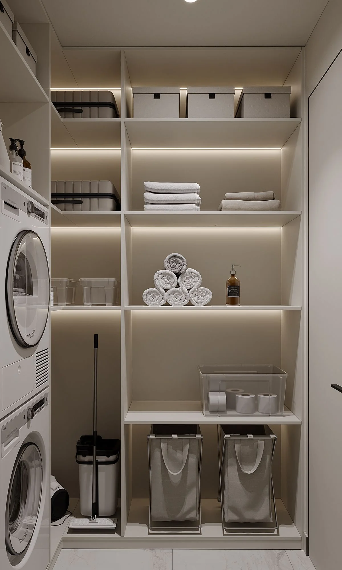 Villa Laundry Room Built-in Washing Machine Apartment Laundry Cabinet with Drawer Custom Storage Cabinet Laundry Room with Sink - 图片 9