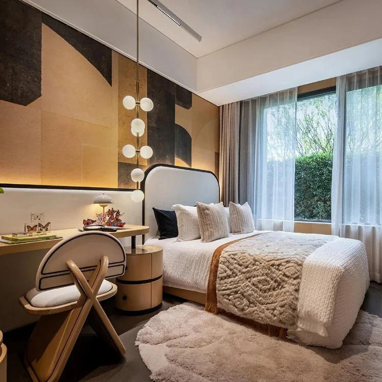 Modern White Wood Tufted Bedroom Set Luxury Design King Size Bed for Hotels Apartments Villas Modern Home Furniture