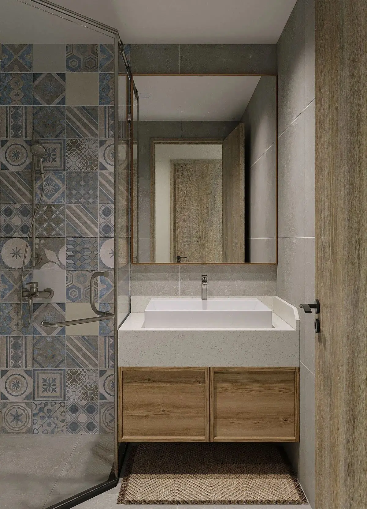 Hotel Vanity Villa Japanese Style Wall-Mounted Bathroom Vanity Cabinet with Bath Mirrors Solid Wood Carcase Marble - 图片 7