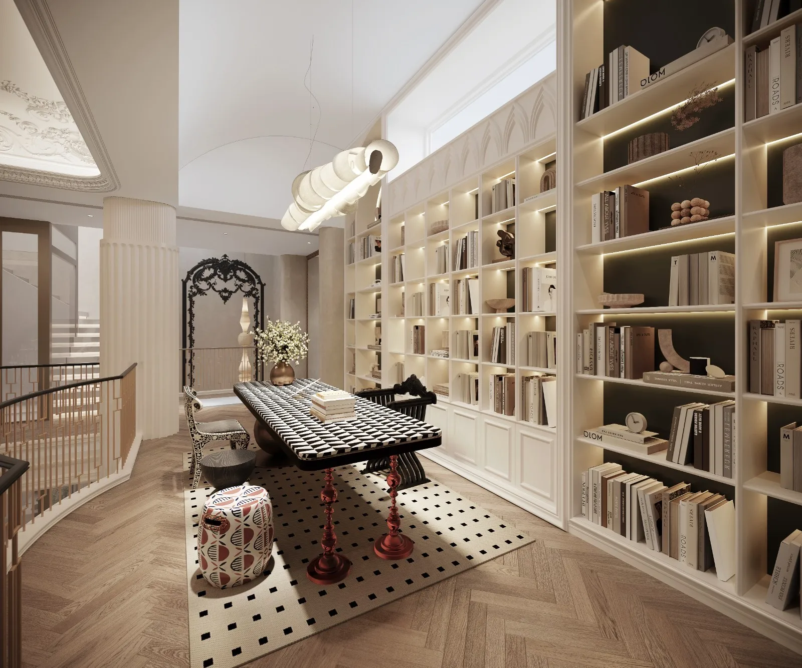 Custom Classic Office Bookcase Study Room Open Bookshelf High-ceiling Bookcase Office Desk Household Desk Villa Office Furniture