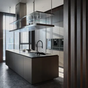 Modern Melamine Wood Modular Kitchen Cabinets Wholesale Furniture Set for Apartments Villas Including Island Cabinets with Sink