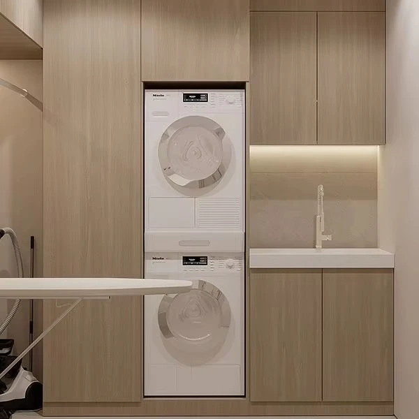 Villa Laundry Room Built-in Washing Machine Apartment Laundry Cabinet with Drawer Custom Storage Cabinet Laundry Room with Sink - 图片 3