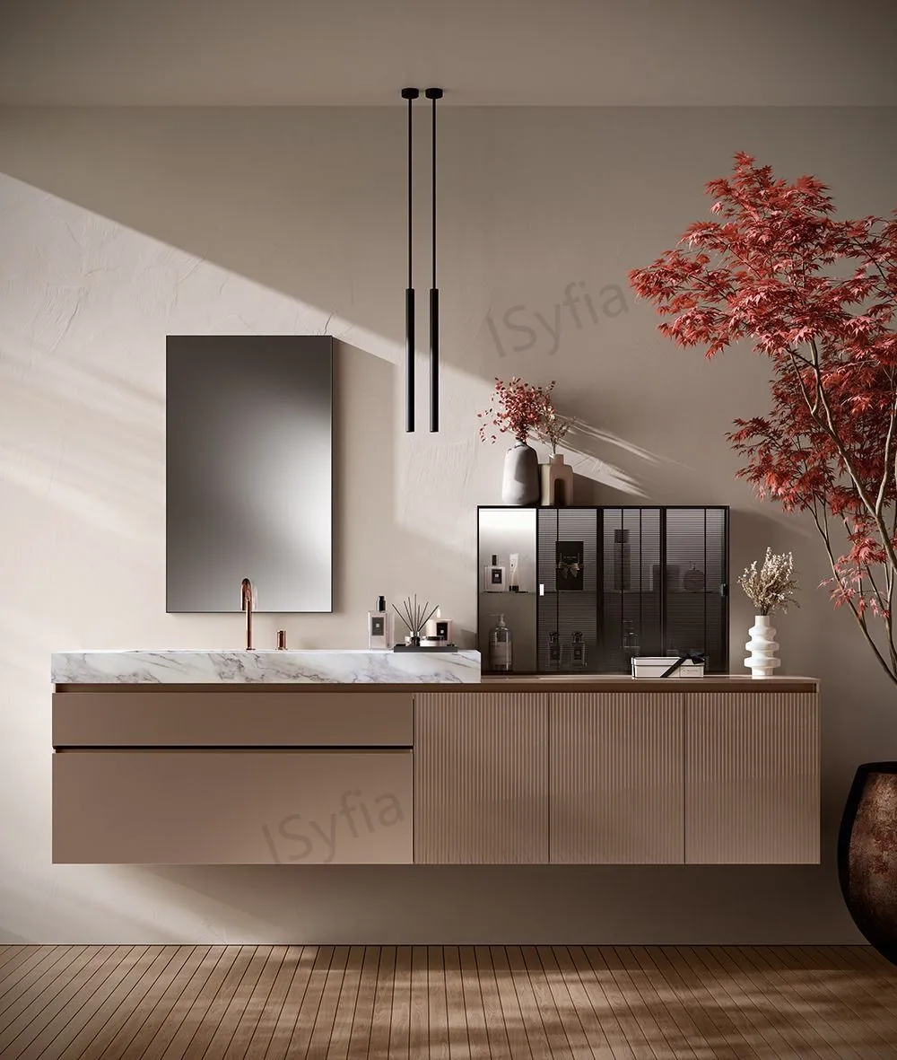 Hotel Vanity Villa High-End Light Luxury Large Wall-Mounted Bathroom Vanity Cabinet with Bath Mirrors Solid Wood Carcase Marble - 图片 8