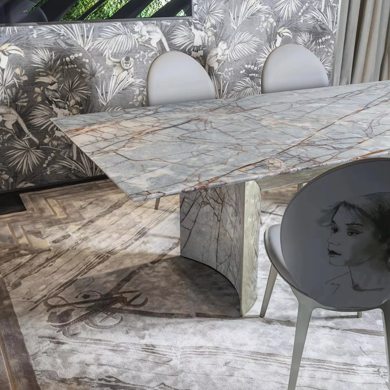 Modern Rectangular Marble Table Extendable Stainless Steels Chairs for Dining for Hotel Outdoor 6-Seater Room Set Tables Chairs - 图片 5