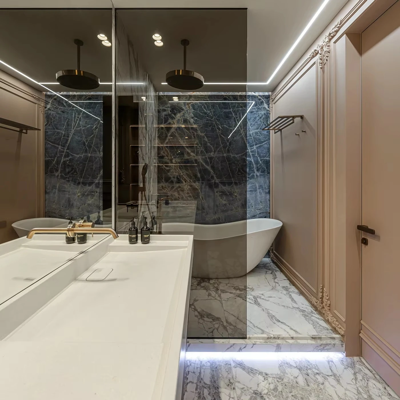 Modern Style Bathroom Cabinet with Bath Mirror MDF Carcase and Ceramic Countertop for Villa Apartment Towhouse - 图片 2