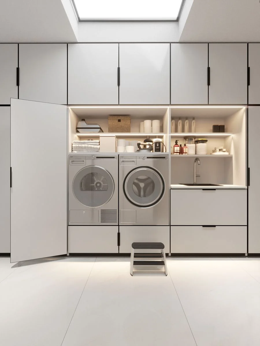 Villa Laundry Room Built-in Washing Machine Apartment Laundry Cabinet with Drawer Custom Storage Cabinet Laundry Room with Sink - 图片 4