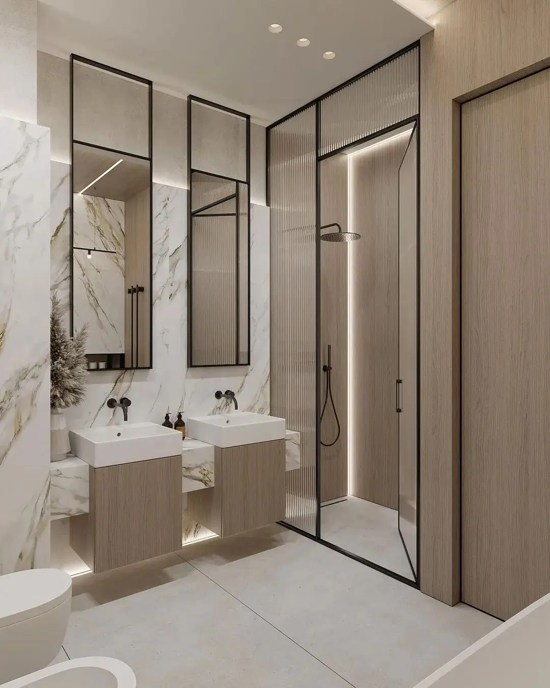 Hotel Vanity Villa Modern Minimalism Style Wall-Mounted Bathroom Vanity Cabinet with Bath Mirrors Villa Solid Wood Double Vanity