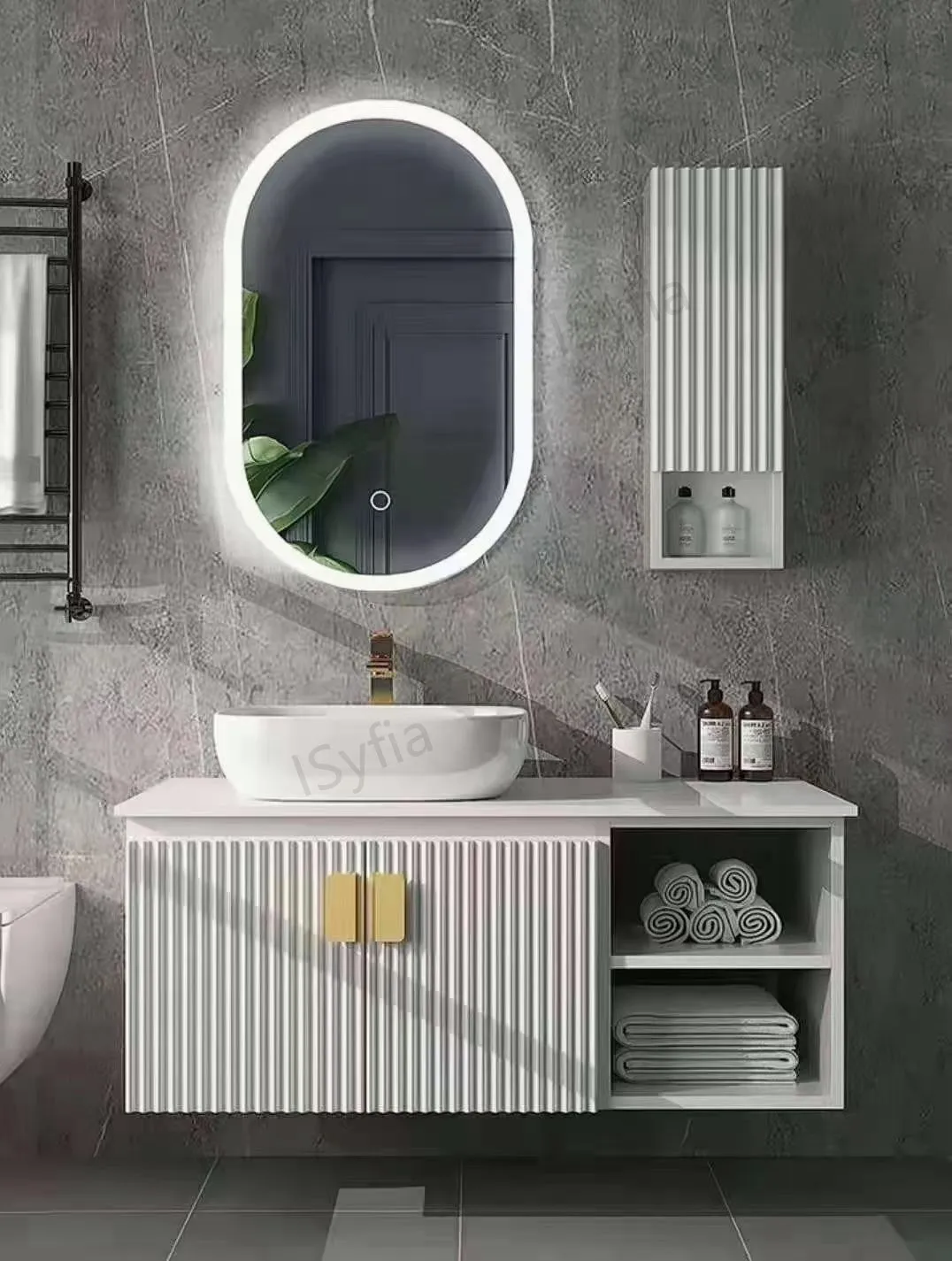 Hotel Vanity Villa High-End Light Luxury Large Wall-Mounted Bathroom Vanity Cabinet with Bath Mirrors Solid Wood Carcase Marble - 图片 3